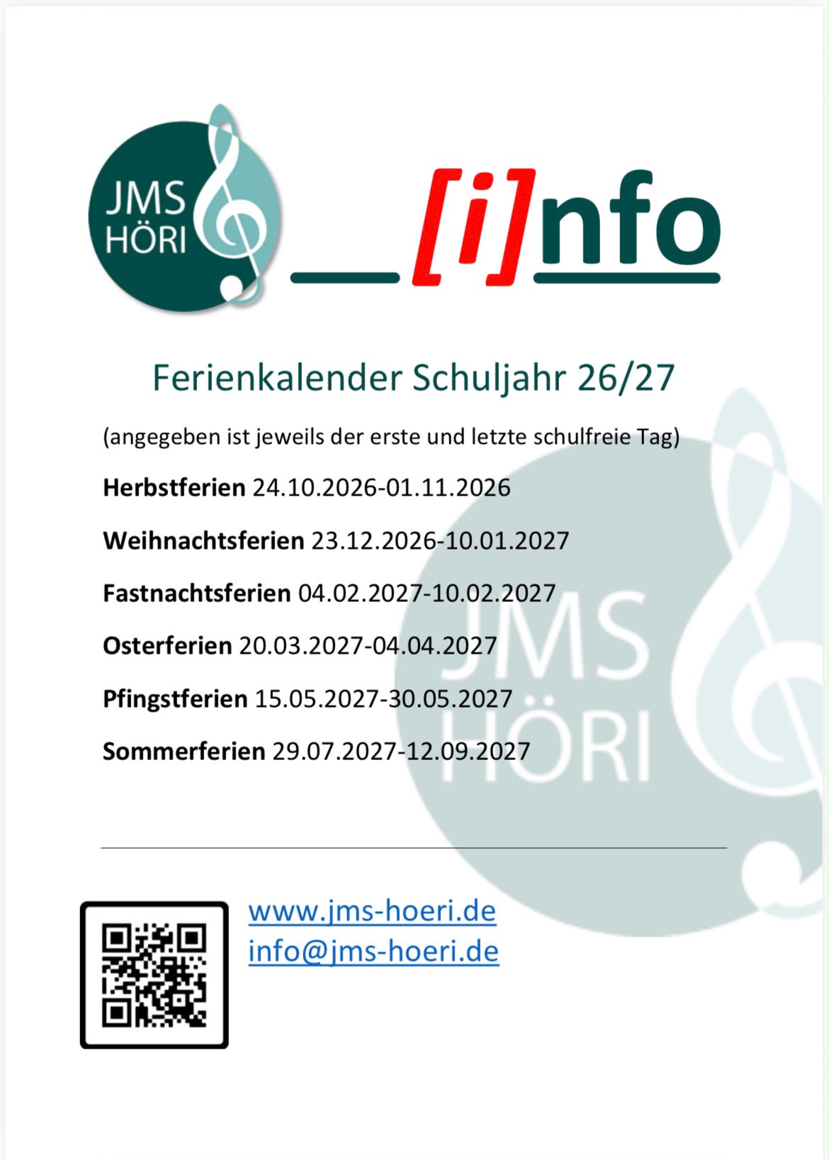 Ferienkalender 2026/27 Ferienkalender 2026/27